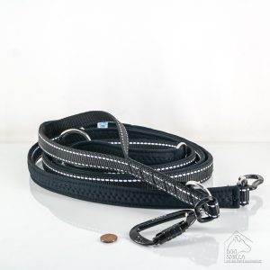 3m Leine „Safety first“ schwarz/Reflex, mit Kurzführer und Neopren